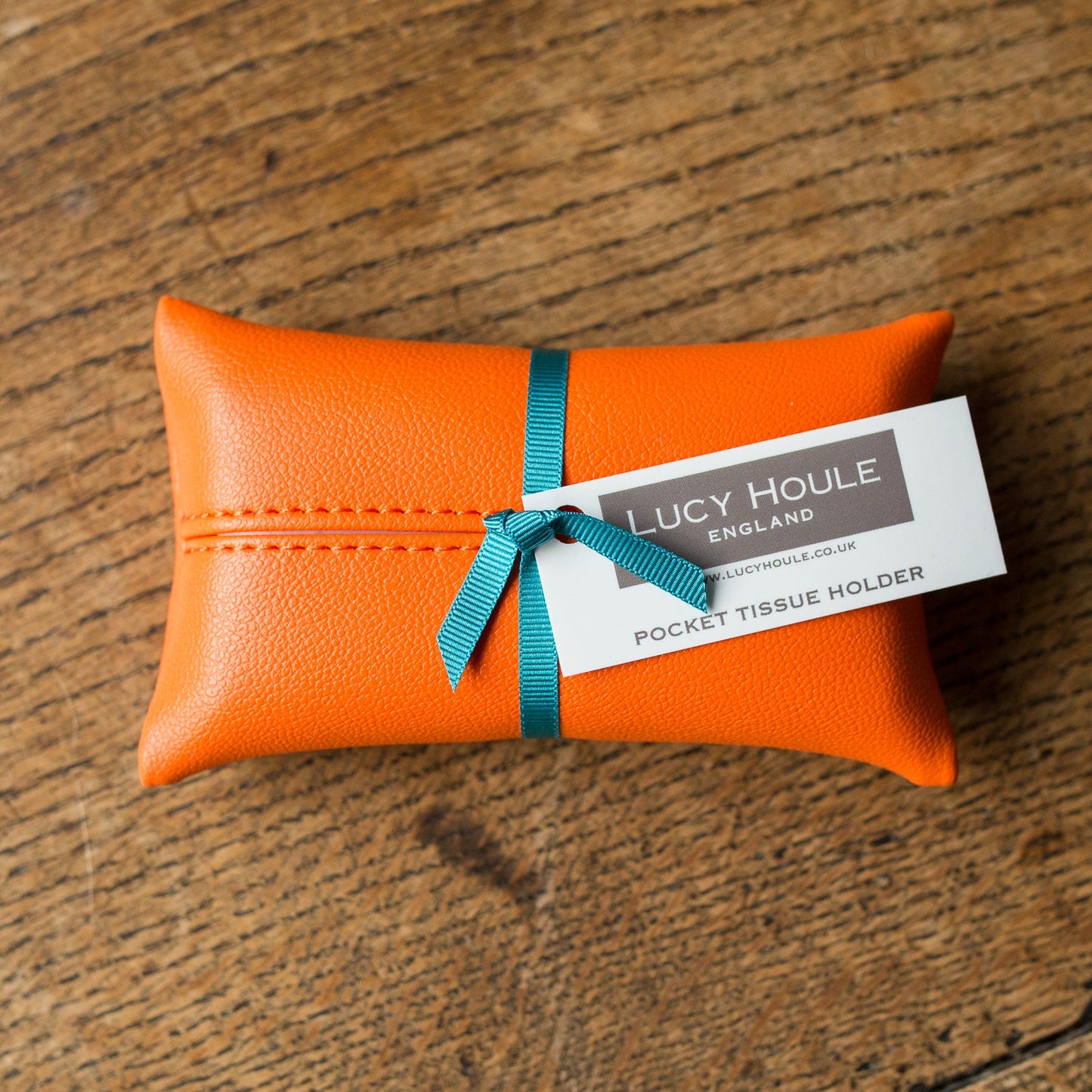 Faux Leather Orange Pocket Tissue Holder Turquoise