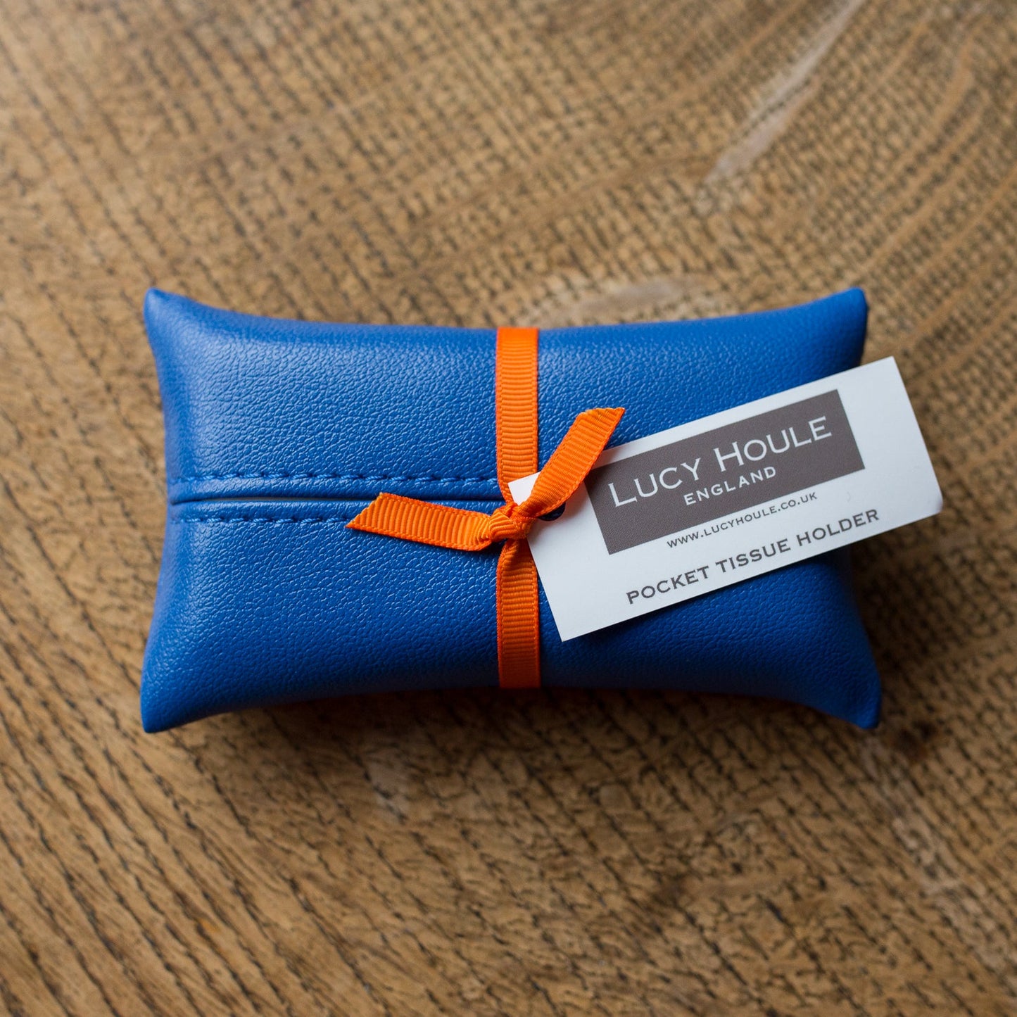 Faux Leather Cobalt Blue Pocket Tissue Holder Orange