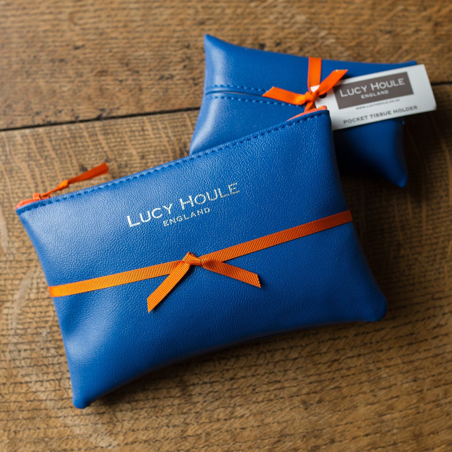 Faux Leather Cobalt Blue Handbag Set Orange Zip