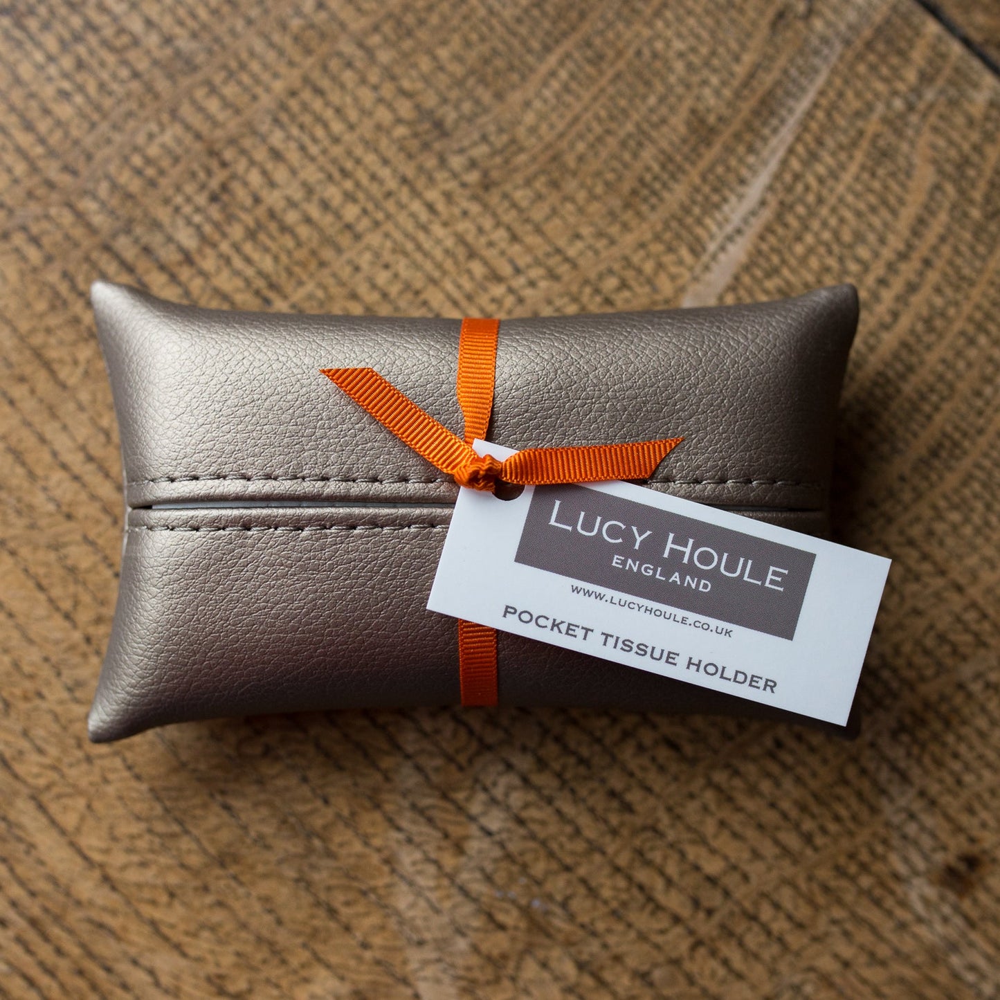 Faux Leather Bronze Pocket Tissue Holder Orange