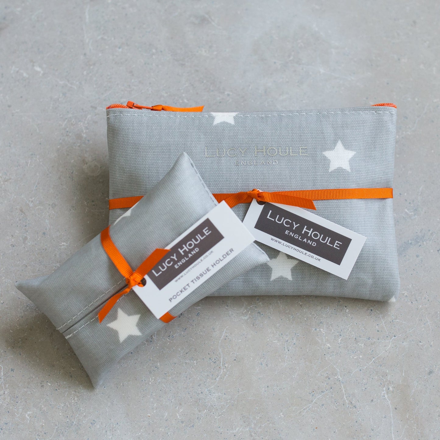 Grey & White Star Handbag Set Orange Zip
