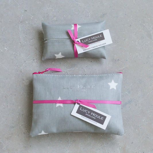Grey & White Star Handbag Set Pink Zip