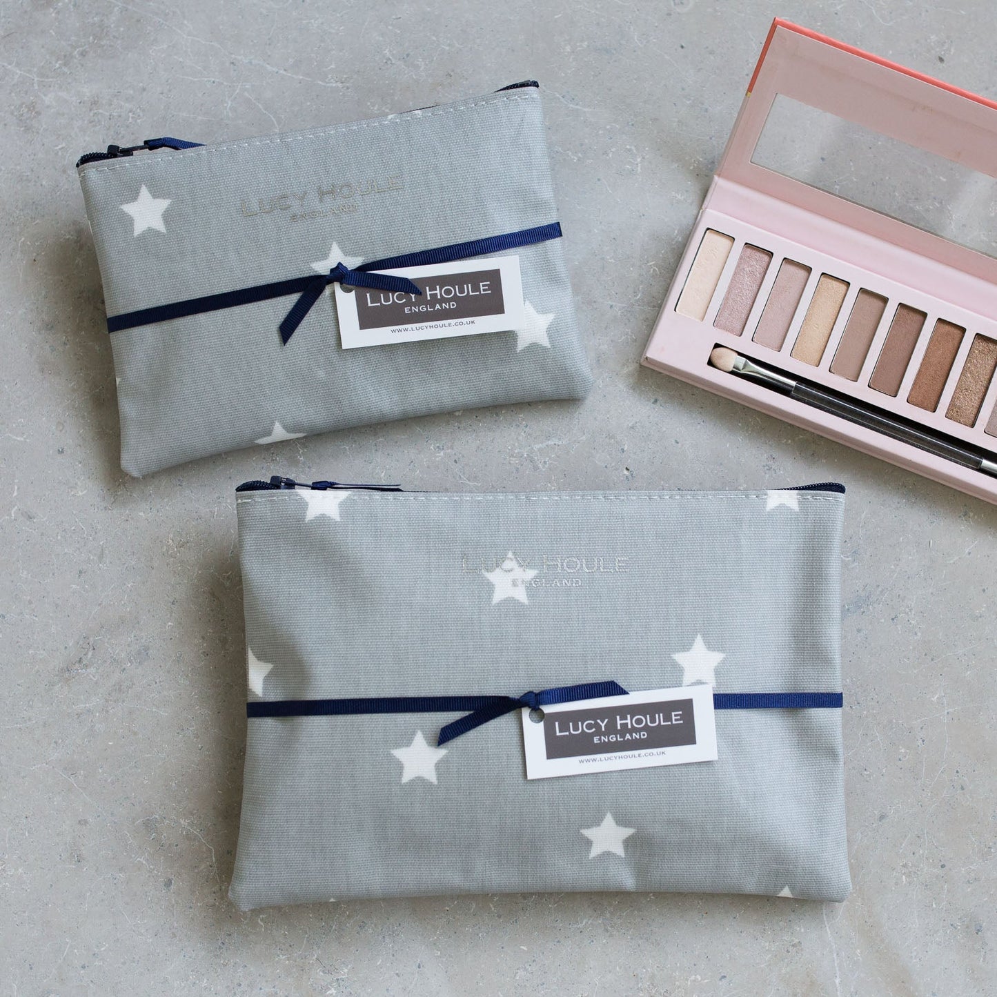 Grey & White Star Make-Up Bag with Navy Zip