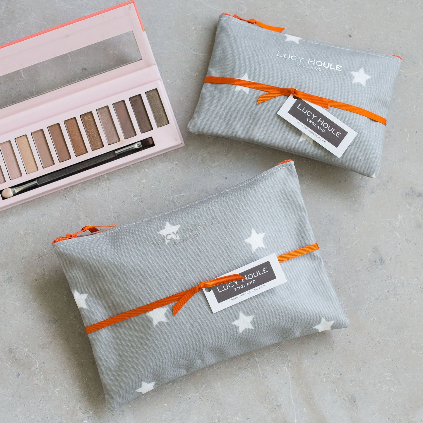 Grey & White Star Make-Up Bag with Orange Zip