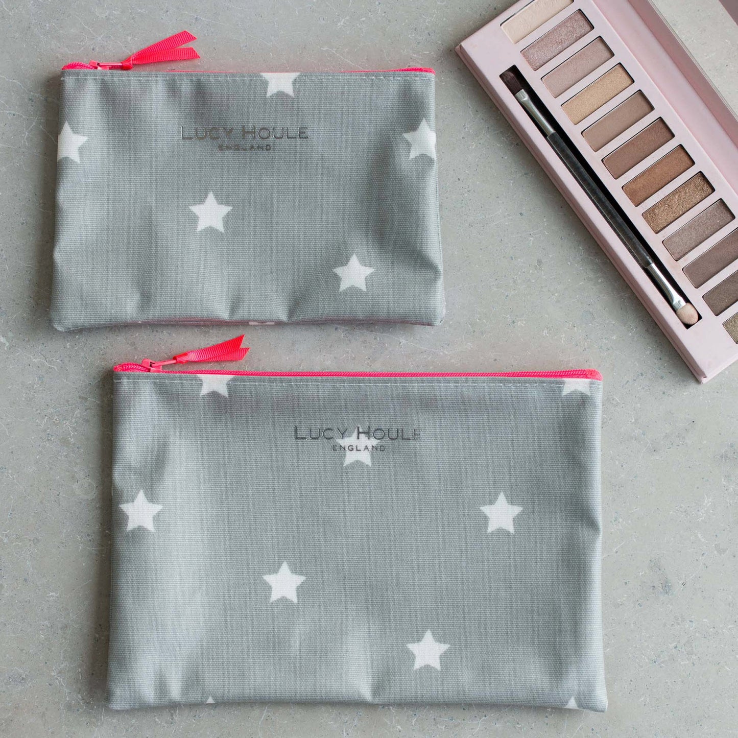 Grey & White Star Make-Up Bag with Pink Neon Zip 'Limited Edition'