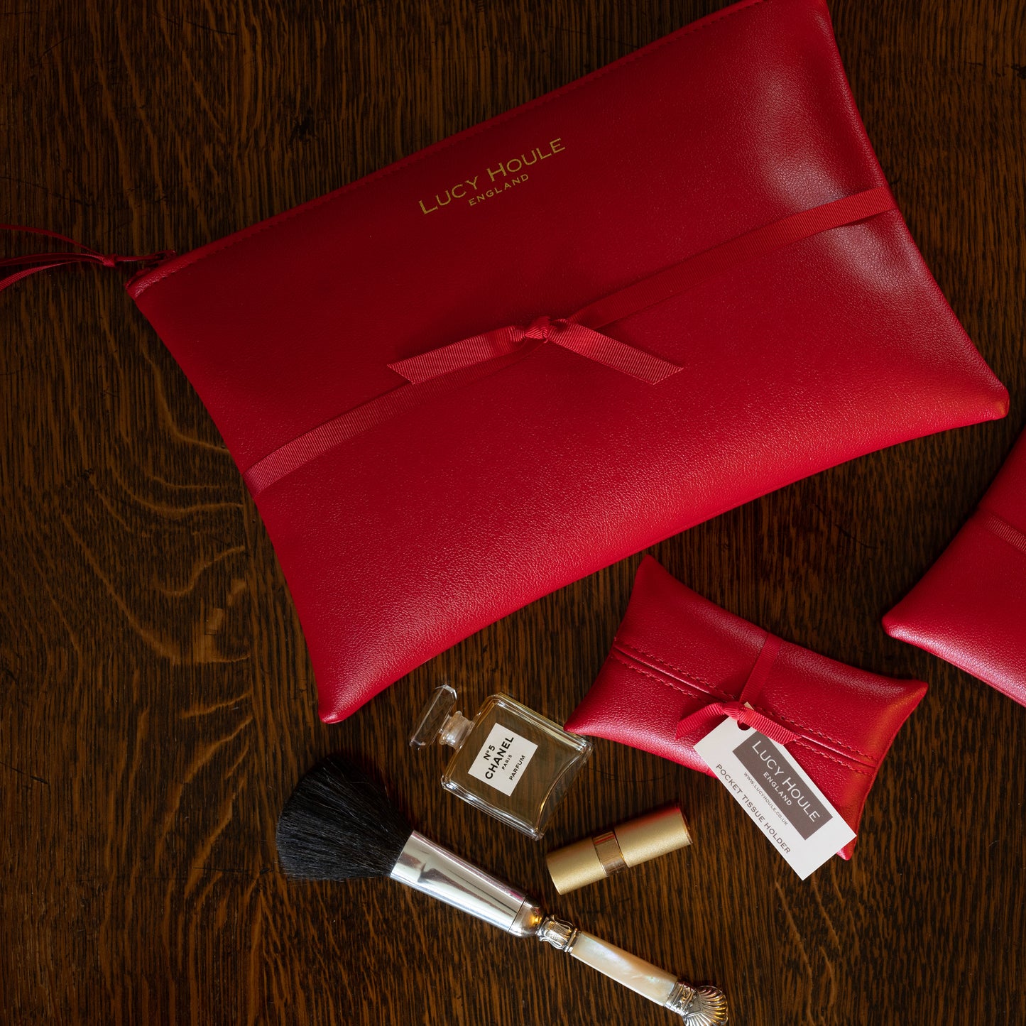 Faux Leather Red Clutch with Red Zip